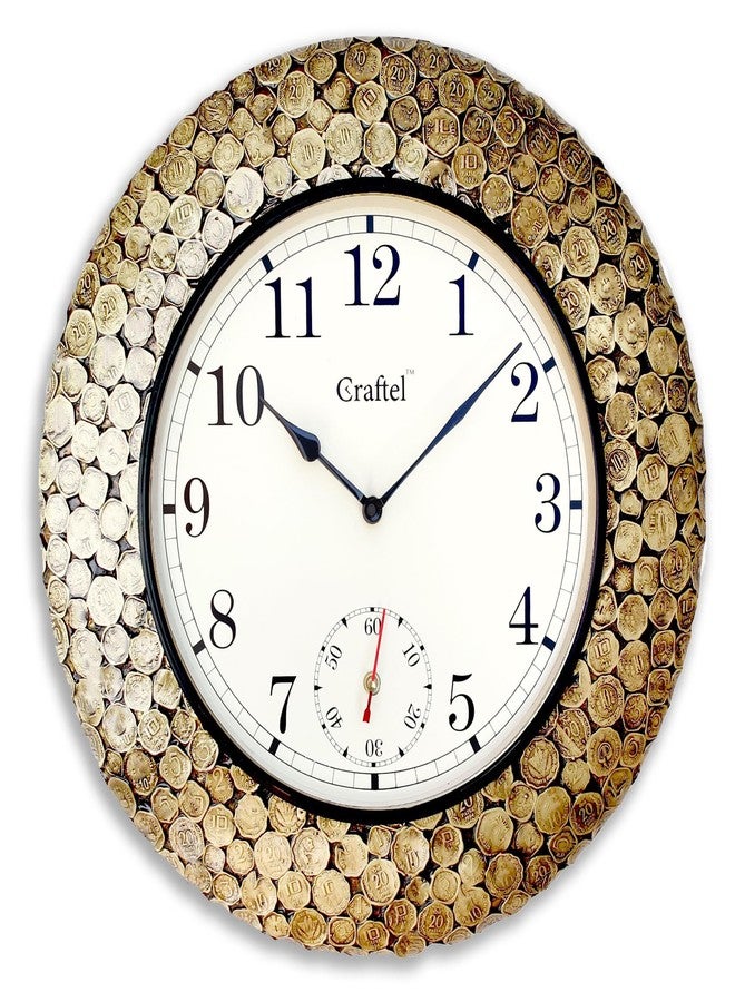CRAFTEL Brass Roman Dial Coin Design Wall Clock Handcrafted Antique Clock for Living Room Home and Office (18 x 18 inch, Brown) - Image 1
